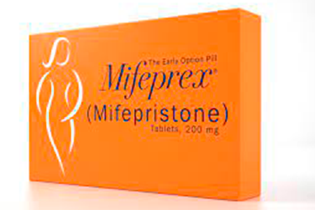 An image of the Mifeprex (Mifepristone) 200 mg tablet packaging, tailored for the Democratic Republic of the Congo market.