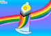 An image of a condom with inclusive rainbow colors