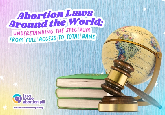 A gavel resting on law books beside a globe, symbolizing global abortion laws.